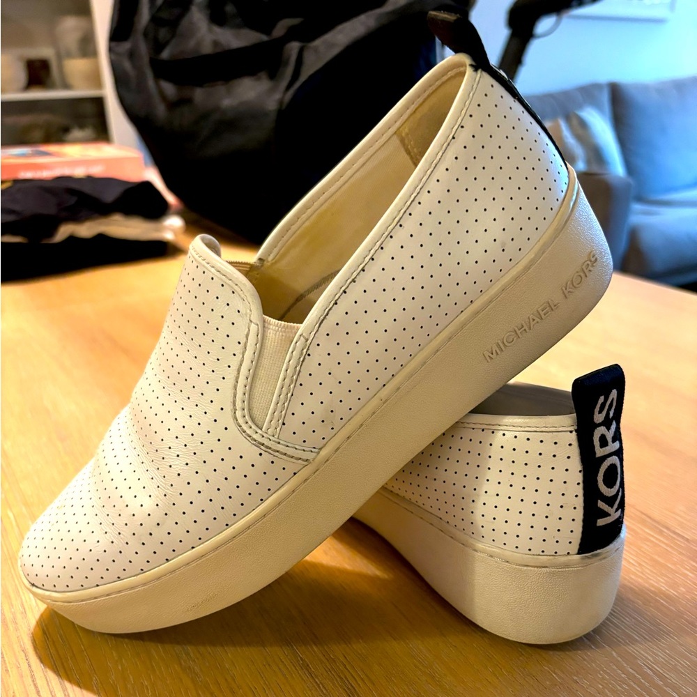 Michael Kors Perforated Leather Platform Slip-On Sneakers